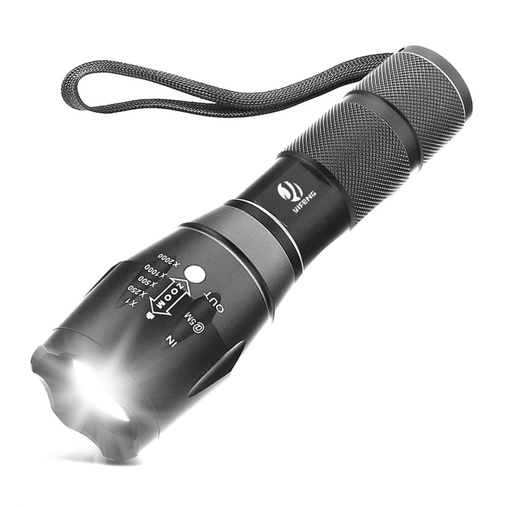 Dotcom yIFeNG Tactical Flashlight,Ultra Bright LED Flashlight with Adjustable Focus and 5 Light Modes for Camping Hiking Emergency (1 Pack), 1000 Lumen