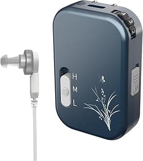 F81P Rechargeable Pocket Hearing Aid for Severe & Profound Hearing Loss, Pocket Ear Machine Wired for Single Ear (Blue)