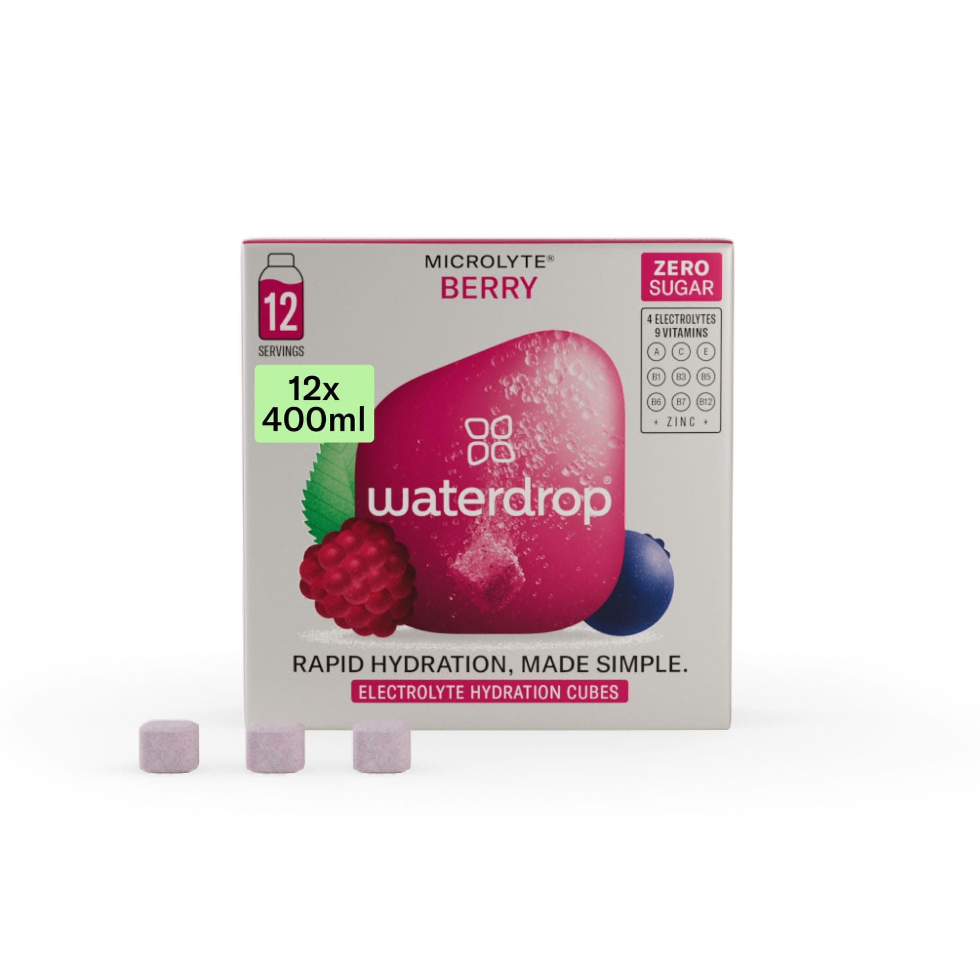 waterdrop® Microlyte Berry - Electrolytes Tablets for Hydration, 12 Water Flavouring Cubes with Magnesium & Calcium, Vegan Electrolytes Drinks, Sugar Free Hydration Tablets, Low Calorie Fitness Drink
