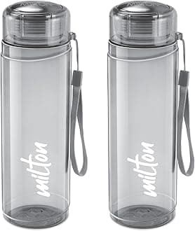 MILTON Hector 1000 Pet Water Bottle, Set of 2, 1 Litre Each, Grey, Reusable Plastic Fridge Bottle, BPA Free and Leak Proof Bottles for Travel, Work