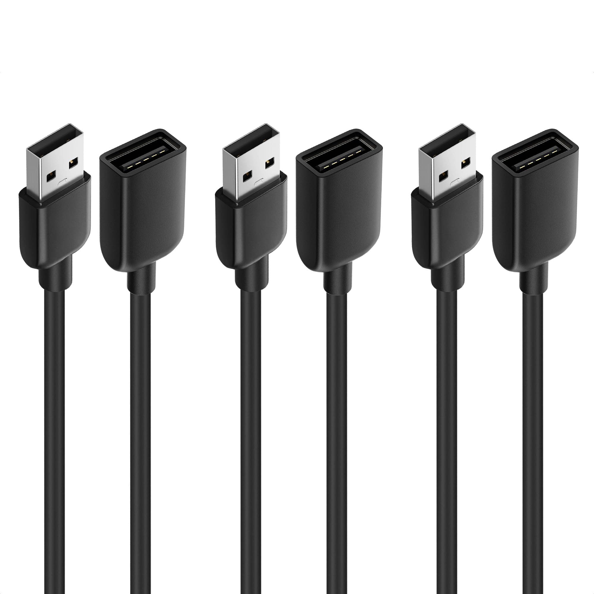 Cable Matters 3本セット USB 延長ケーブル - 0.9m、延長コード USB 2.0、 480Mbpsデータ転送、USBAオス - メス リピーター、ブラック