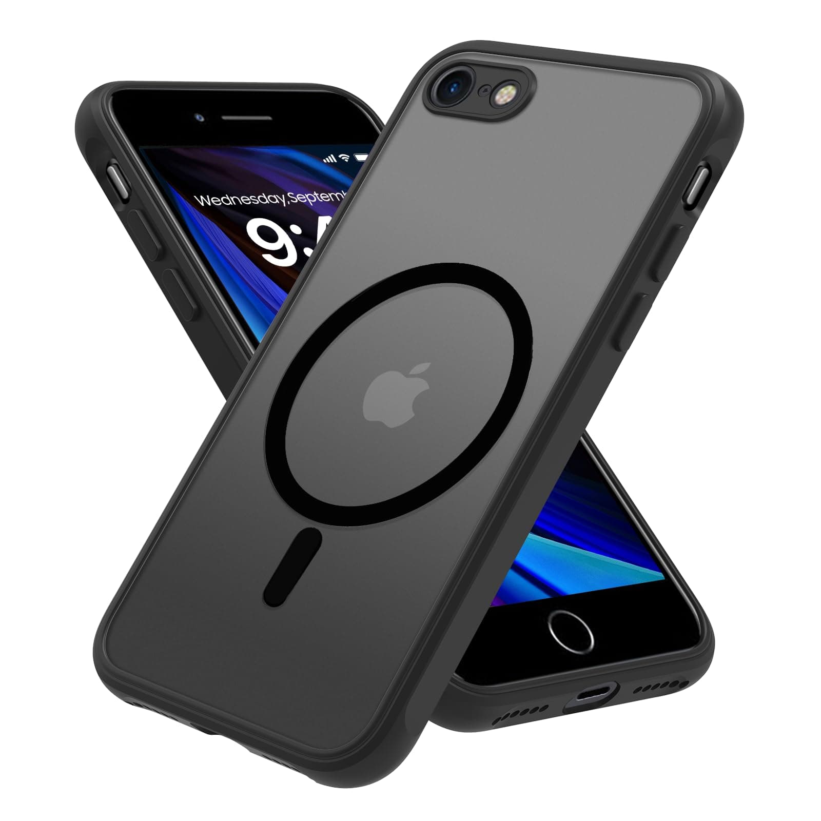 Magnetic for iPhone SE Case 2022/3rd/2020/2nd gen, iPhone 8 & iPhone 7 [Compatible with Magsafe] Shockproof Slim Translucent Matte Protective Phone Case, Black