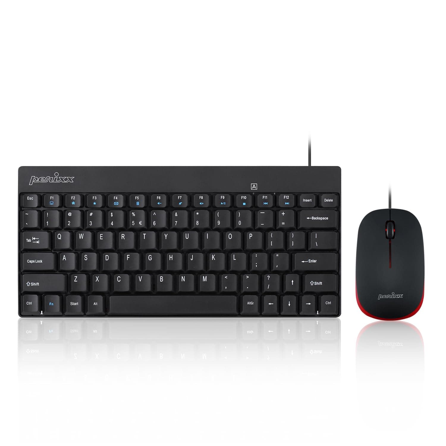 PERIDUO-212 Wired Mini Keyboard and Mouse Set, USB Connection, Black, US English Layout