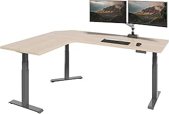 ComfortEdge 80x60 L-Shape Electric Standing Desk – Height Adjustable Sit-Stand VariDesk for Corner Office with Reversible Left/Right Design – Light Wood Top/Slate Legs (Ships in 3 Boxes)