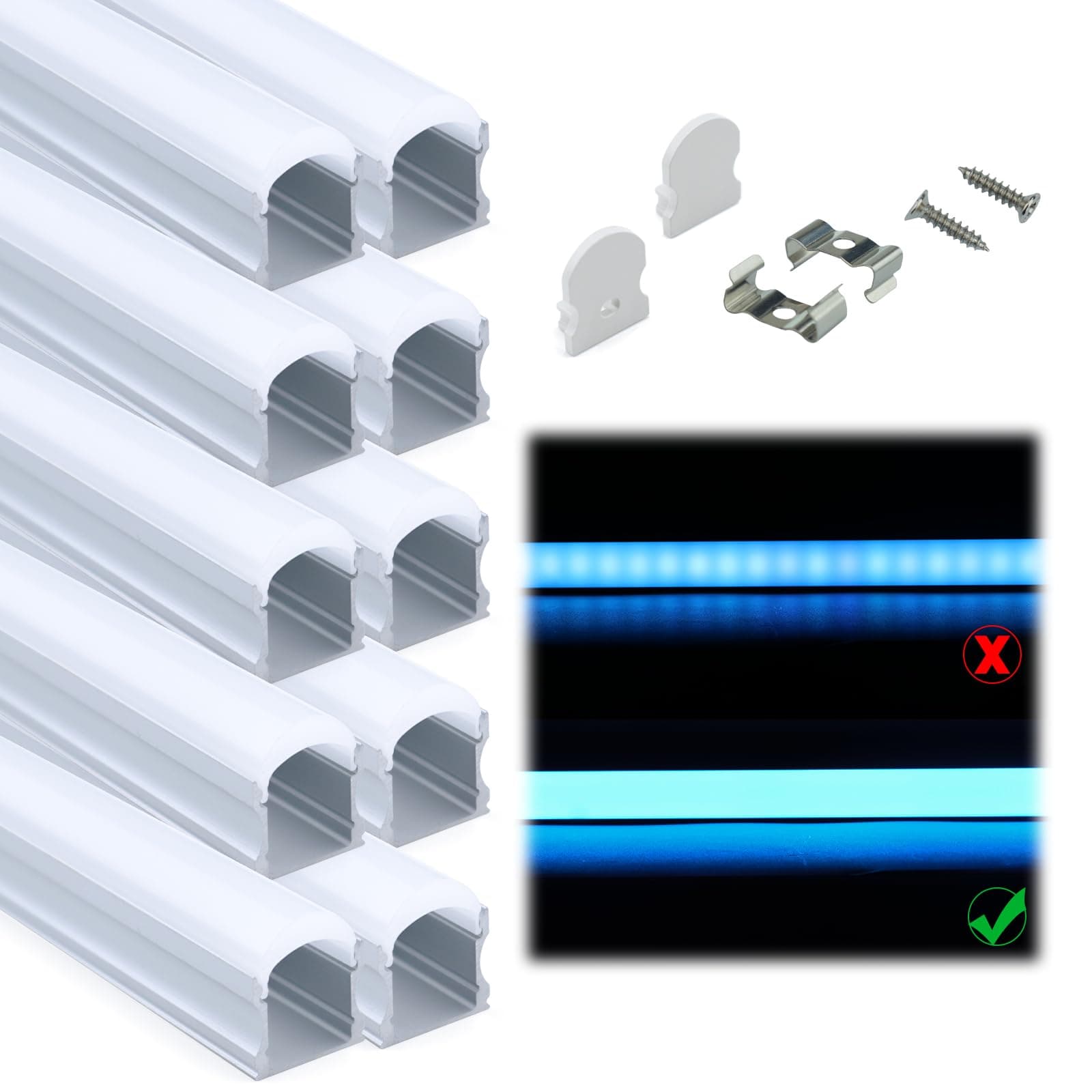 10Pack 6.6FT/2M Excellent Spotless LED Channel with Thicker Milky White Cover No Hot Spots Sliver Deeper LED Strip Diffuser Channel U108 WW 2M