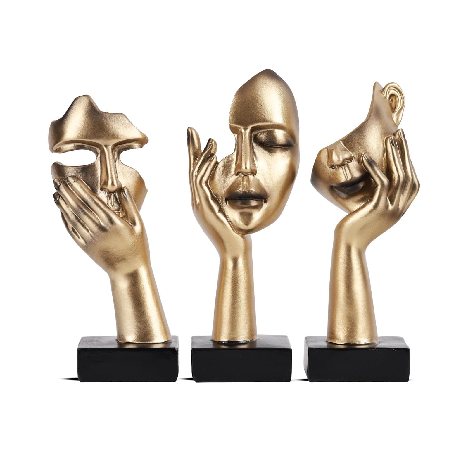 3 PCS Thinker Statue, Golden Black Abstract Art Sculpture Modern Home Decoration Desktop Decoration Christmas New Year Gift (3 Pcs Gold)