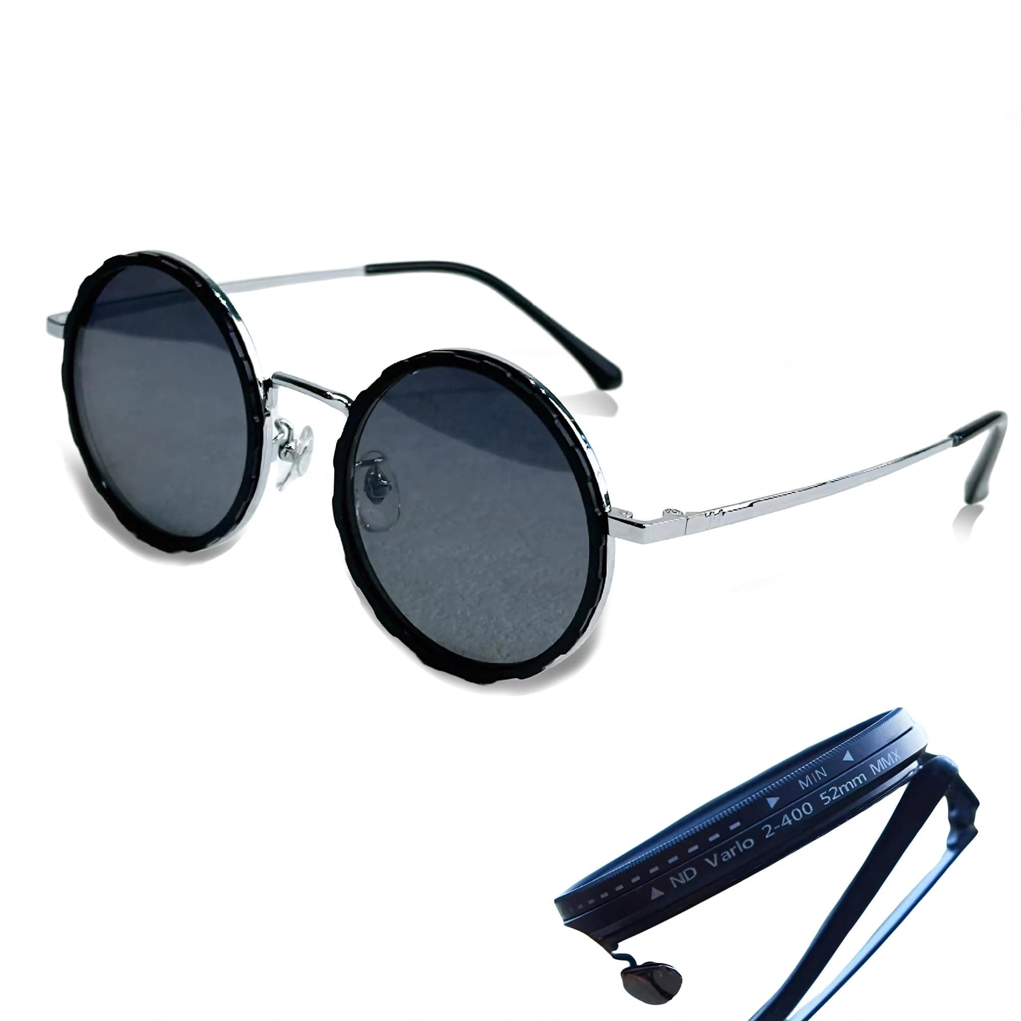 Adjustable Tint Sunglasses Polarized Round Lenses with ND Filter, 9 Gears, Ideal for Beach, Fishing, and Outdoor Activities