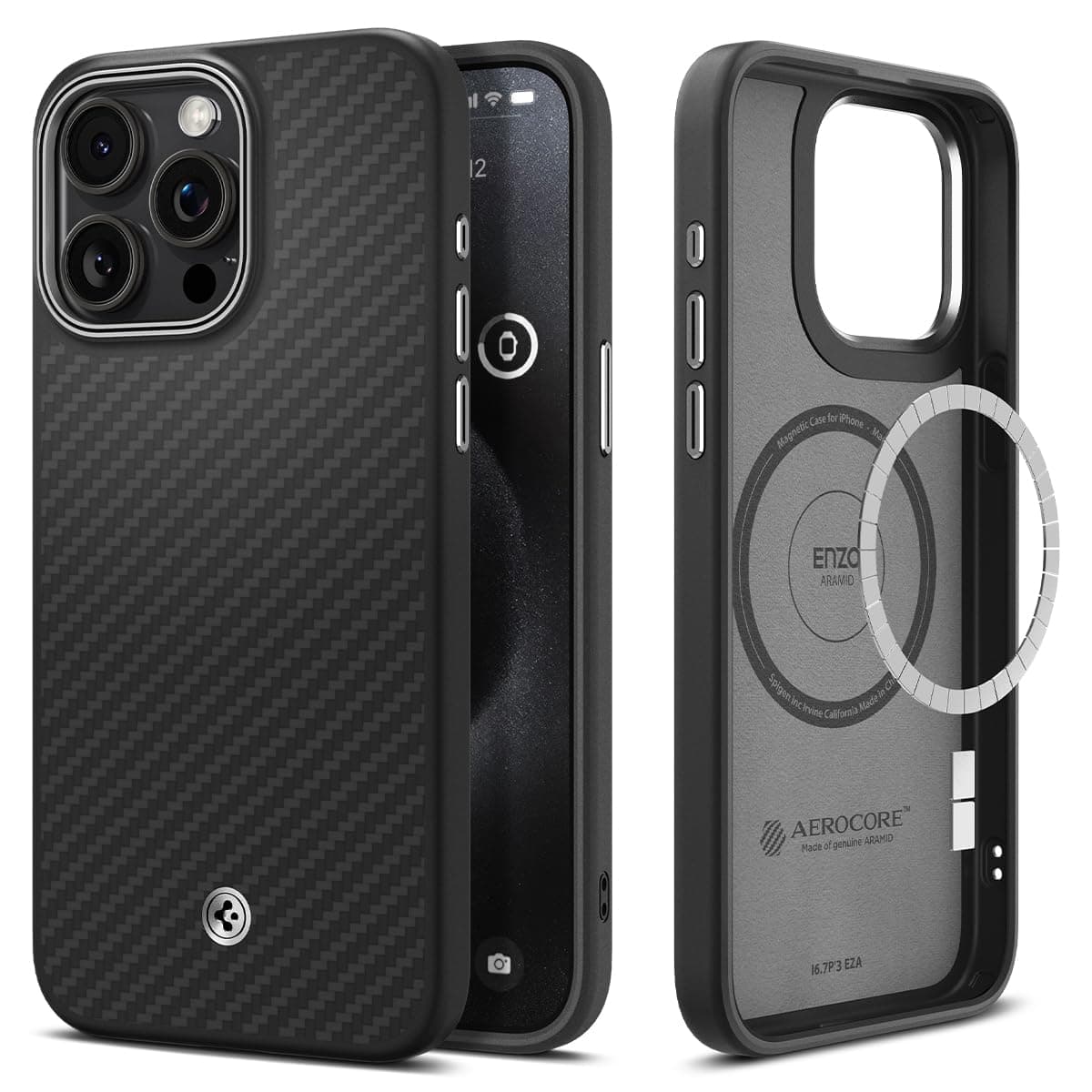 Spigen Enzo Aramid Designed for iPhone 15 Pro Case (2023) [Military-Grade Protection] Compatible with MagSafe - Matte Black