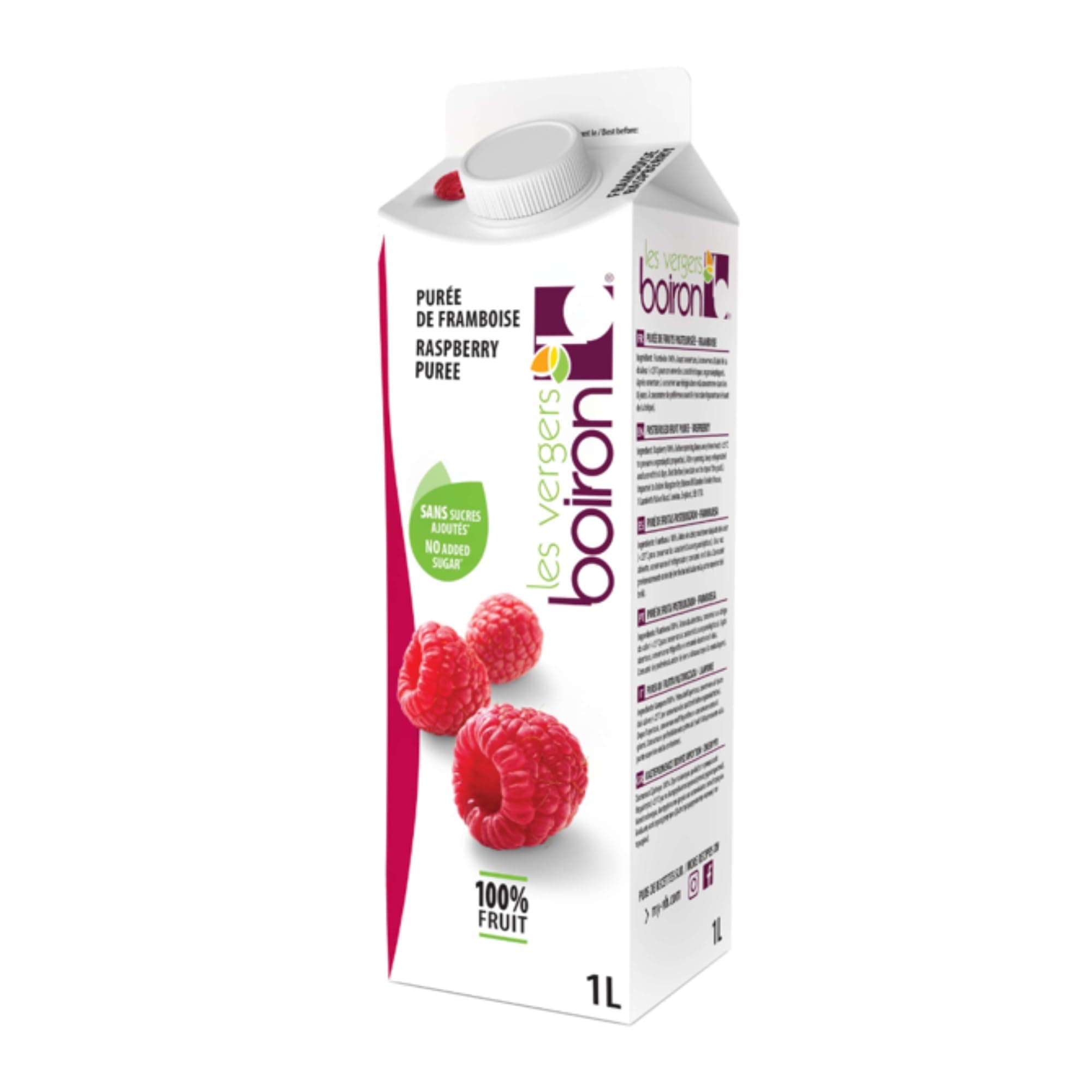 Boiron | Raspberry Fruit Puree | 100% Fruit - No Added Sugar, Flavourings, Colourings or Preservatives | Perfect for Cocktails, Desserts, Baking & Ice Cream | 1 Litre