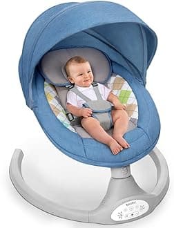 Baby Swing for Infants with 5 Natural Sway Speeds, Portable Bt Music Baby Swing with Remote Control & 5-Point Harness, Lightweight Baby Rocker for 5-20 Lb,0-12 Months Blue
