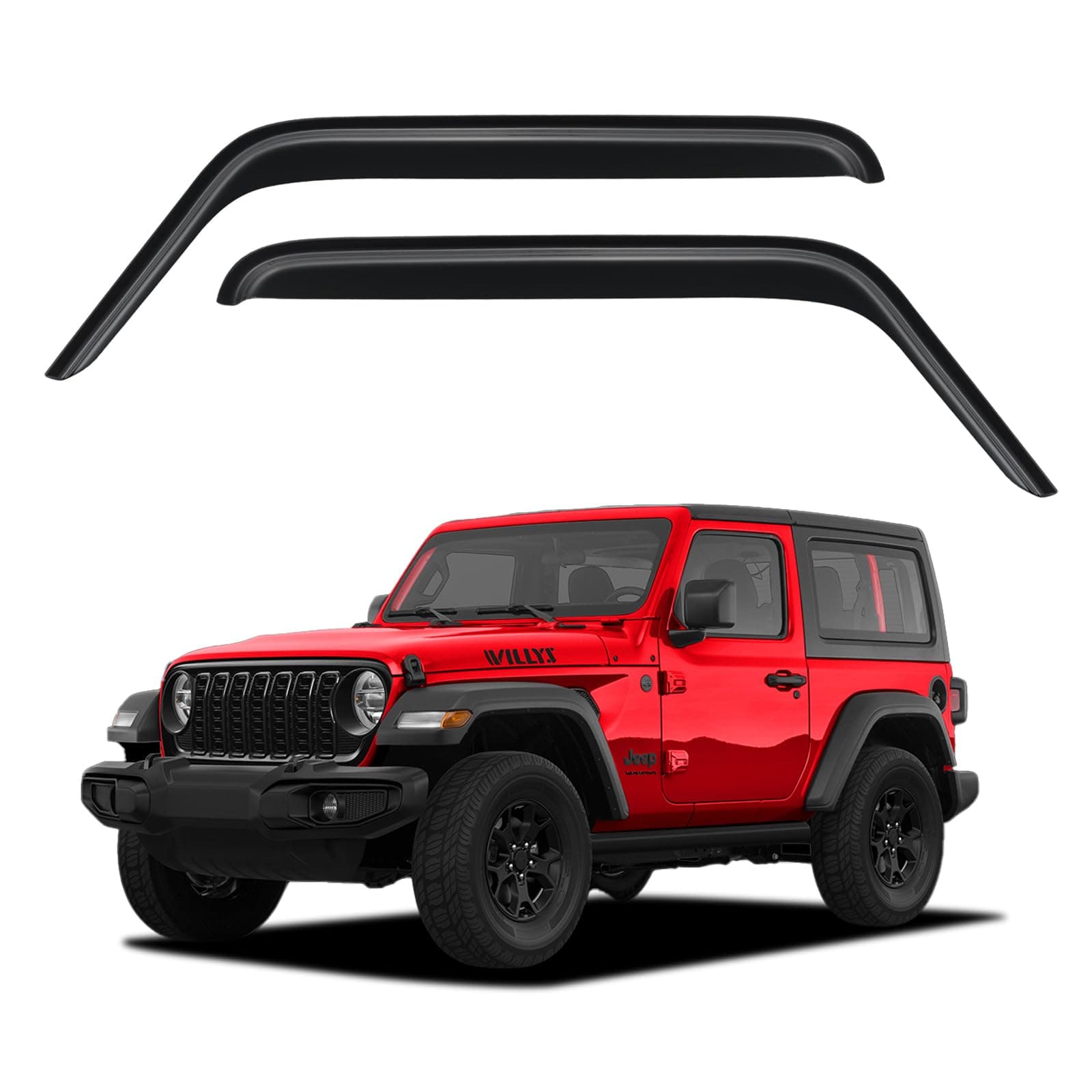 Window Visors Rain Guards for 2007-2018 Jeep Wrangler 2-Door, Out-Channel Window Vent Wind Deflectors Visors Shades for 07-18 Wrangler JK (2-Door ONLY)