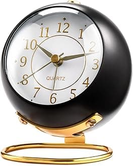 Analog Alarm Clocks for bedrooms, Small Desk Table Clocks, Night Light, Non-Ticking, Battery Powered, Silent Alarm Clock, Simple Design. (Black)
