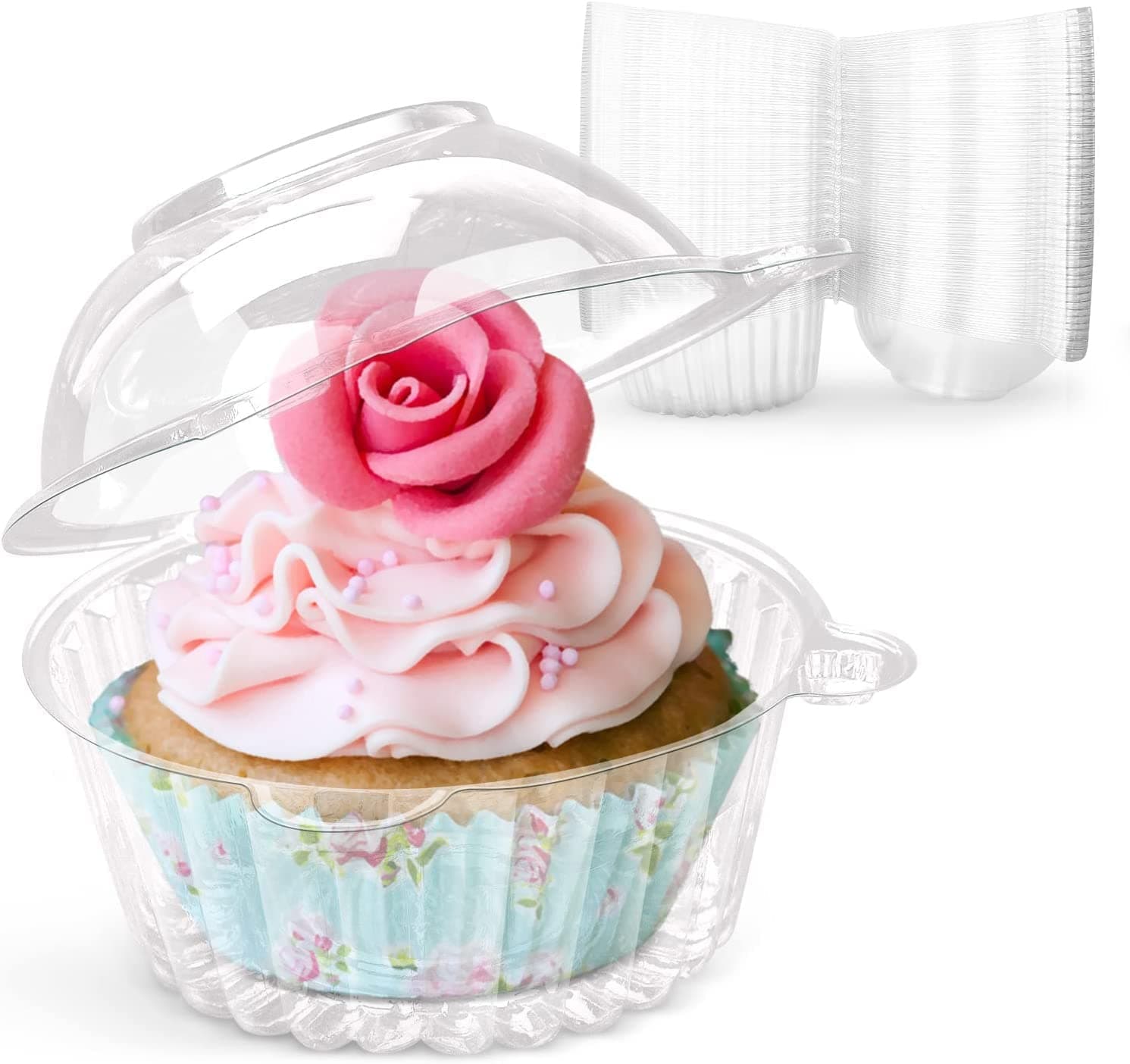 100Pcs Transparent Cake Cup Singel Plastic Clear Muffin Cake Pod Dome Lid Case Individual Cupcake Boxs Clear Cupcake Boxes for Home Kitchen 112mm X 80mm