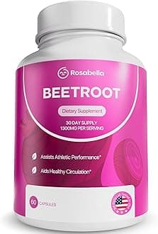 Rosabella Organic Beet Root Capsules – 1300mg Beetroot Powder for Natural Energy & Endurance Support, Non-GMO, Lab-Tested Beet Supplement - 60 Capsules, 30-Day Supply