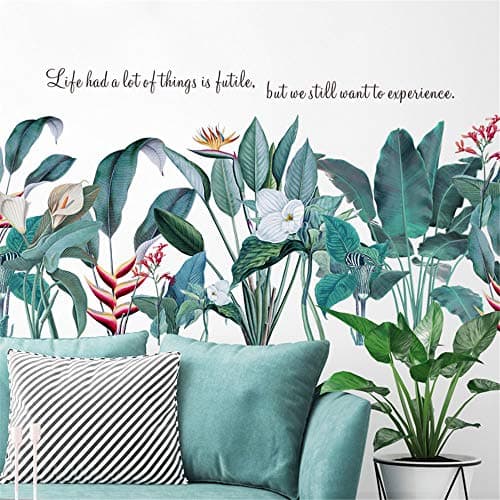 DERUN TRADING Red Flower Leaf Wall Decals Palm Tree Wall Decals Green Leaves Wall Paper Evergreen Wall Sticker Removable Decal Peel and Stick Giant Wall Decals Painterly Ivy Peel and Stick Wall Decals
