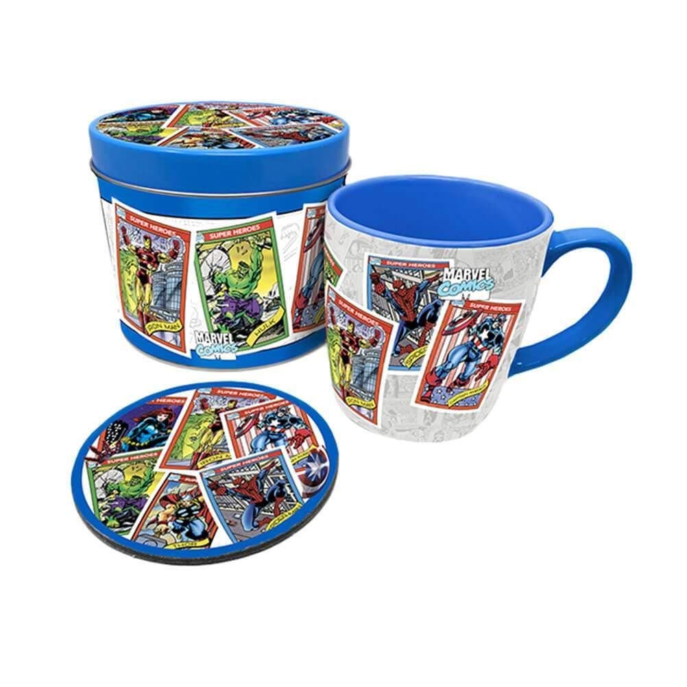 Pyramid International Marvel Comics Mug and Coaster Gift tin Set Collectors Cards Official One Size, Cranberry