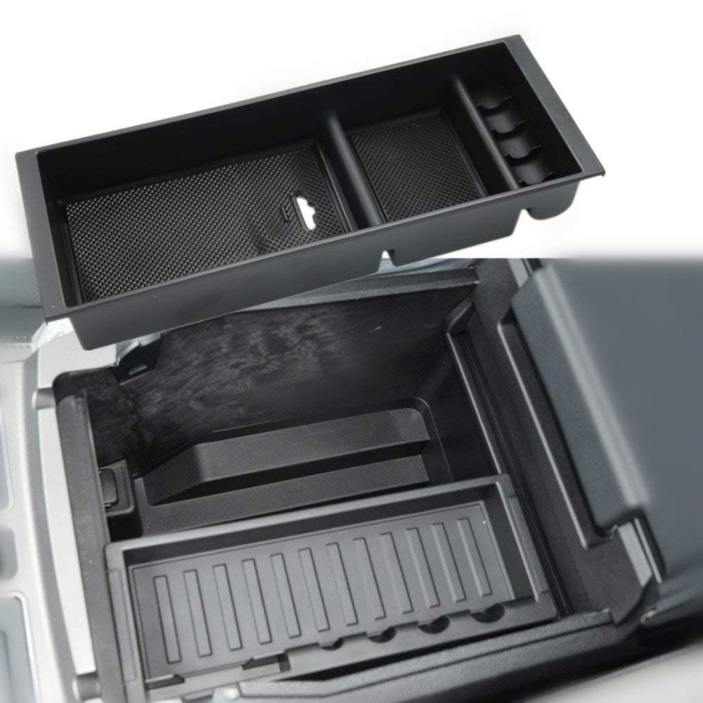 JUSHACHENGTA Center Console Armrest Insert Organizer ABS Tray Pallet Storage Box Container with USB Hole for Ford F150 2015 2016 2017 2018