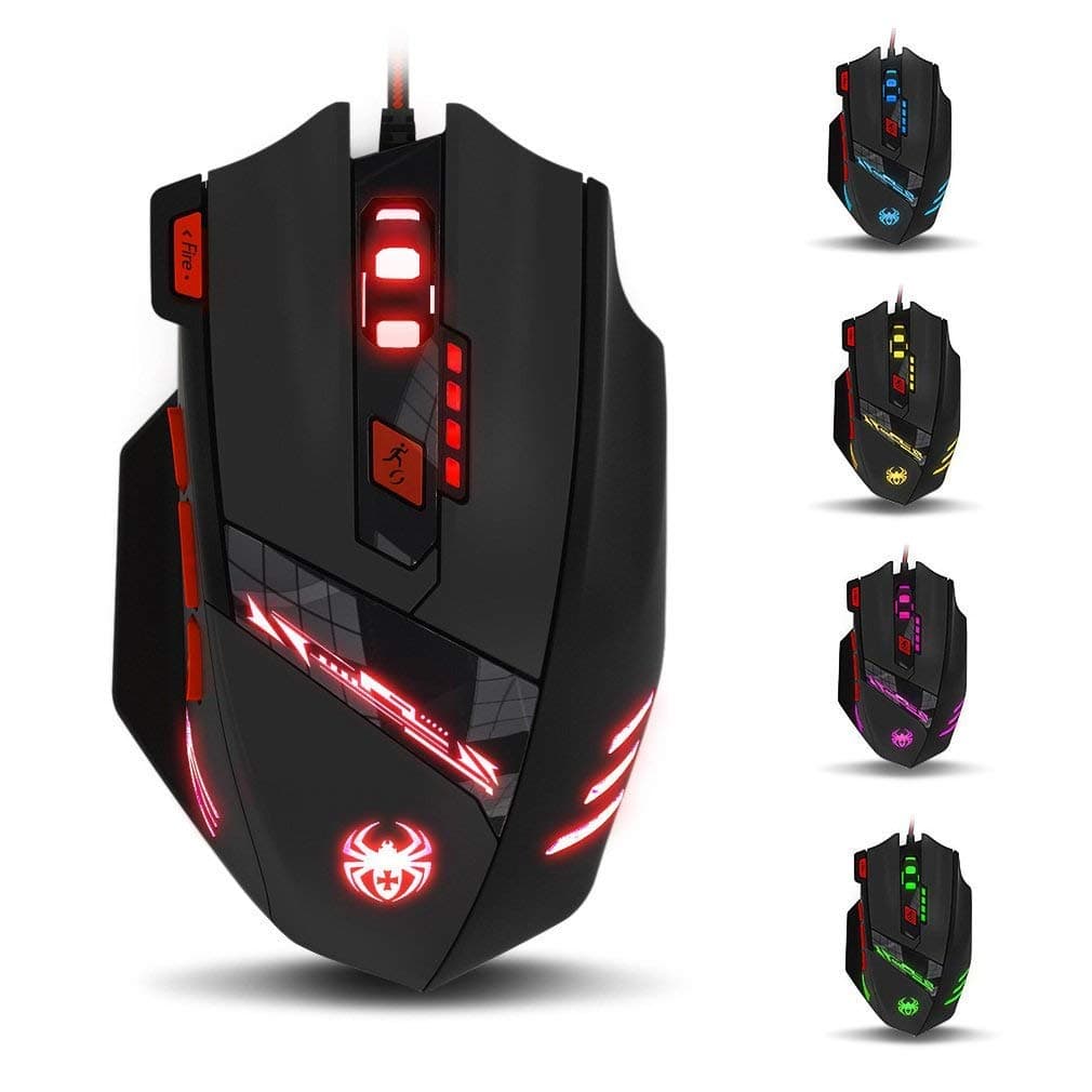 T90 Gaming Mouse 9200 DPI, 8 Programmable Buttons Multi-Modes LED lights USB Gaming Mice, Weight Tuning for Laptop, Desktop, PC, Macbook - Black