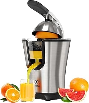 Eurolux Premium Electric Orange Juicer | Stainless Steel Citrus Squeezer With New Ultra-Powerful Motor and Soft Grip Handle for Effortless Juicing, Auto Shutoff, Dishwasher-safe Parts, Pulp Control