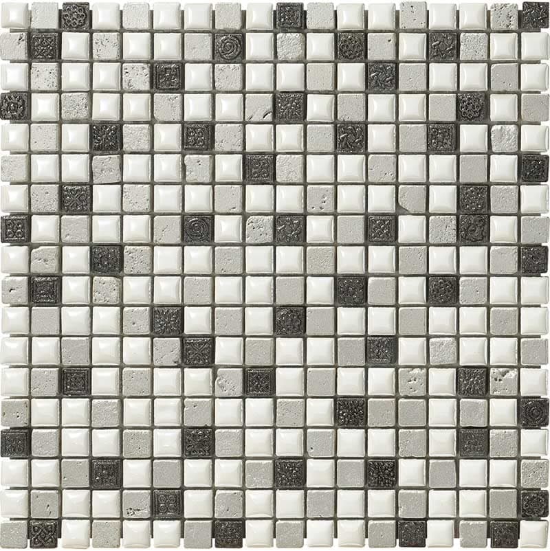 Mexical Square Ceramic Stone Resin Mosaic Tile Ideal for Kitchen and Bathroom (Silver)