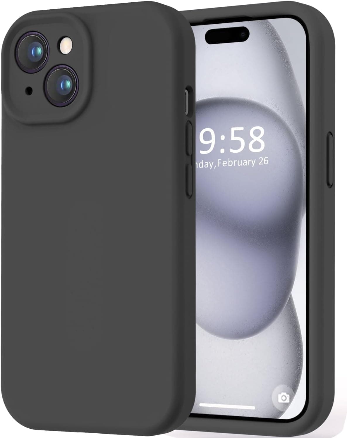 Liquid Silicone Back Cover Case for iPhone 15 | Soft Micro-Fibre Lining Inside | Camera & Screen Protection | Shockproof Back Cover Case for iPhone 15 (Silicone, Black)