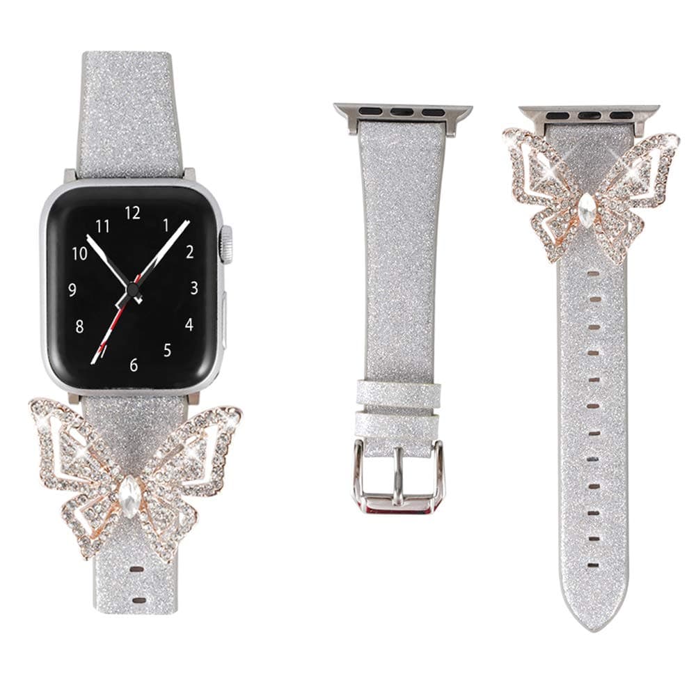 Universal Bow Strap for 2019 Apple Watch Series 5/4/3/2/1 Sport Edition, 40 / 44Mm Deluxe Leather Women with Flash Sequin Bracelet Iwatch Replacement Bracelet