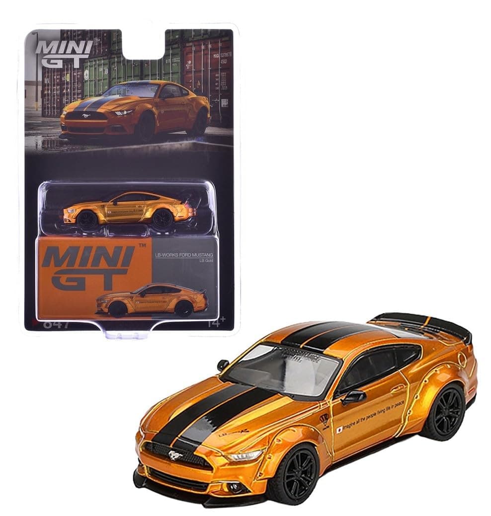 Diecast Model Car Compatible with Mini GT 1:64 LB-Works Ford Mustang LB Gold Limited Edition MGT00847