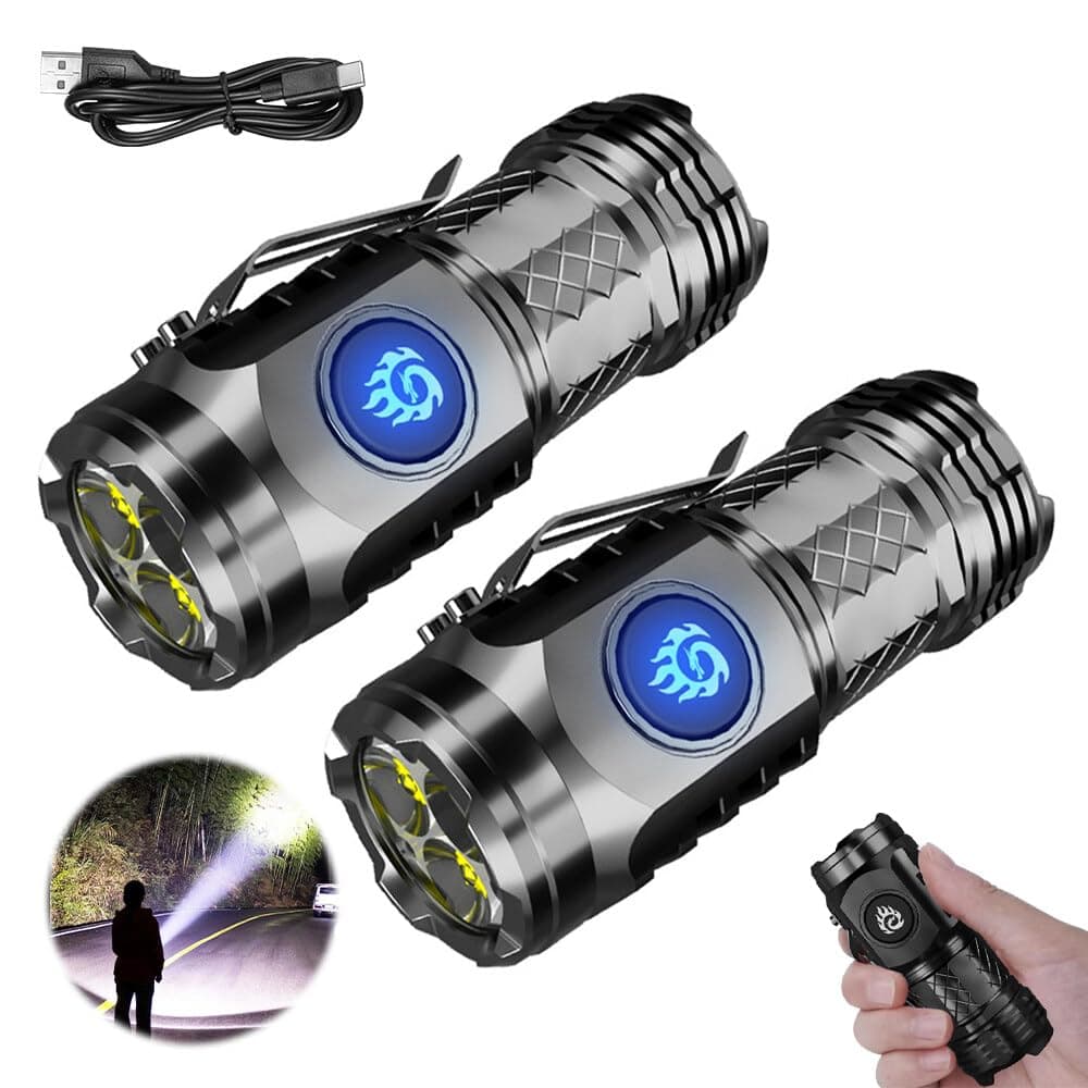Gobesty Three-Eyed Monster LED Torches, 2 Pcs Mini Dimmable Waterproof Portable Handlamp, Rechargeable Mini Pocket Flashlight