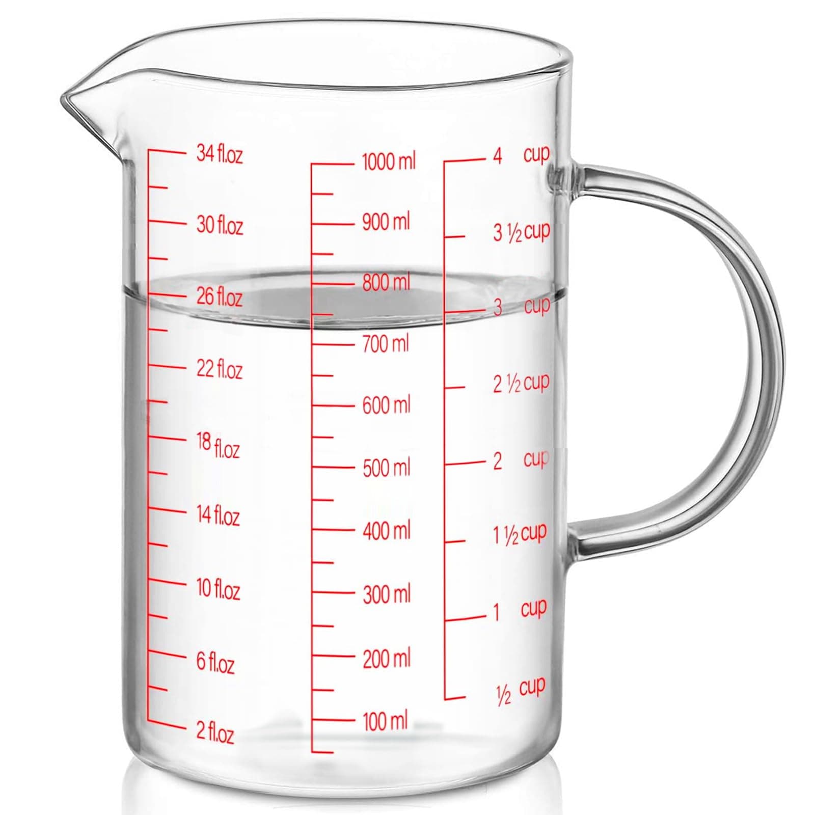 Luvan Glass Measuring Cup (1 Liter, 4 Cup)for Kitchen or Restaurant, High Borosilica Material,Easy to Read