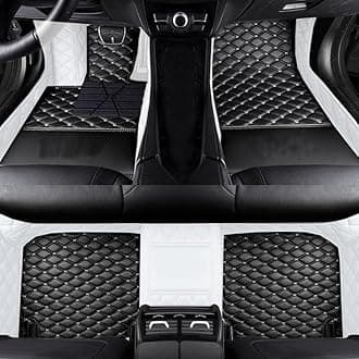 Custom Fit Car Floor Mats by SARAHS - Waterproof PU Leather Full Coverage for Most Cars, SUVs, and Trucks - Automotive Liners to Protect Vehicle Interior Floor Accessories (Black White 2)
