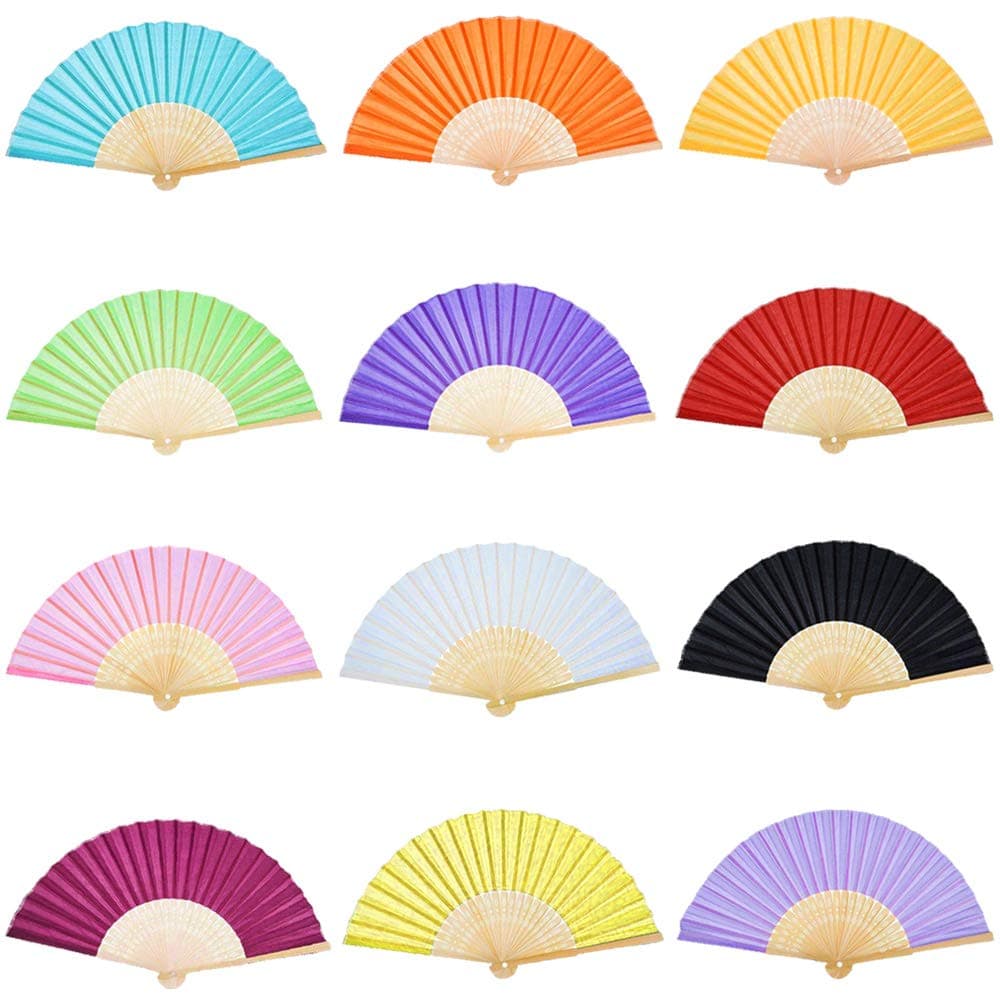 Wpxmer12 Pack Multicolor Handheld Folded Fan Bamboo Folding Paper Hand Held Fans for Wedding Party and Home DIY Decoration