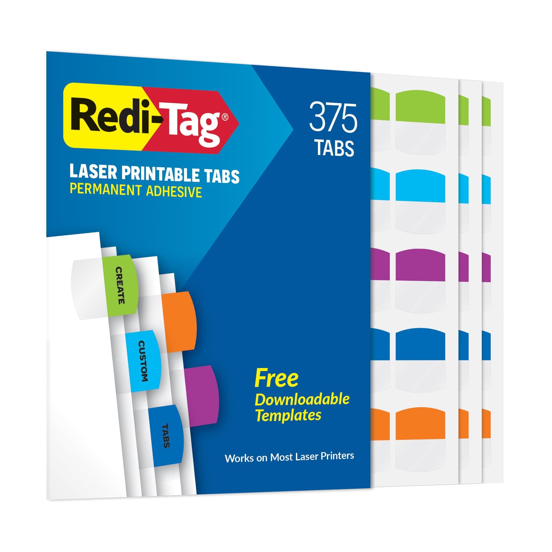 Redi-Tag Laser Printable Tabs, Permanent Index Tabs, Customizable Adhesive Labels, Assorted Tropical Colors, 1.125" x 1.25", 375 Per Pack (1006789)