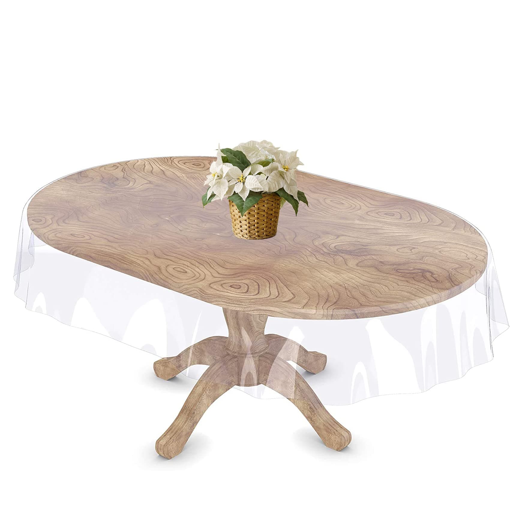 Clear Table Cover Protector - Oval Clear 60x 90 Inch Plastic Tablecloth Vinyl Transparent Kitchen Waterproof Dining Desk Protector