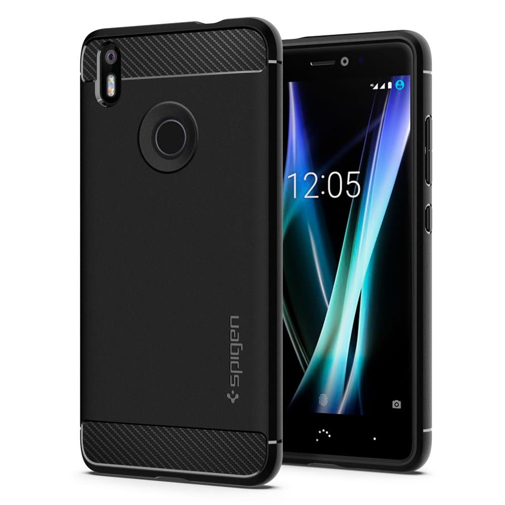 Spigen [Rugged Armor [Black] Case for BQ Aquaris X/X Pro, Original Patent Carbon Fiber Design Flexible TPU Phone Cover for Aquaris X/X Pro Case (2017) - S06CS23068