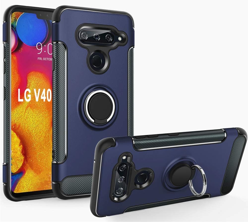 GETE LG V40 Thinq Case, LG V40 Case, 360 Degree Rotating Ring Holder with Kickstand Protective Phone Cases Cover for LG V40 Thinq (Blue)