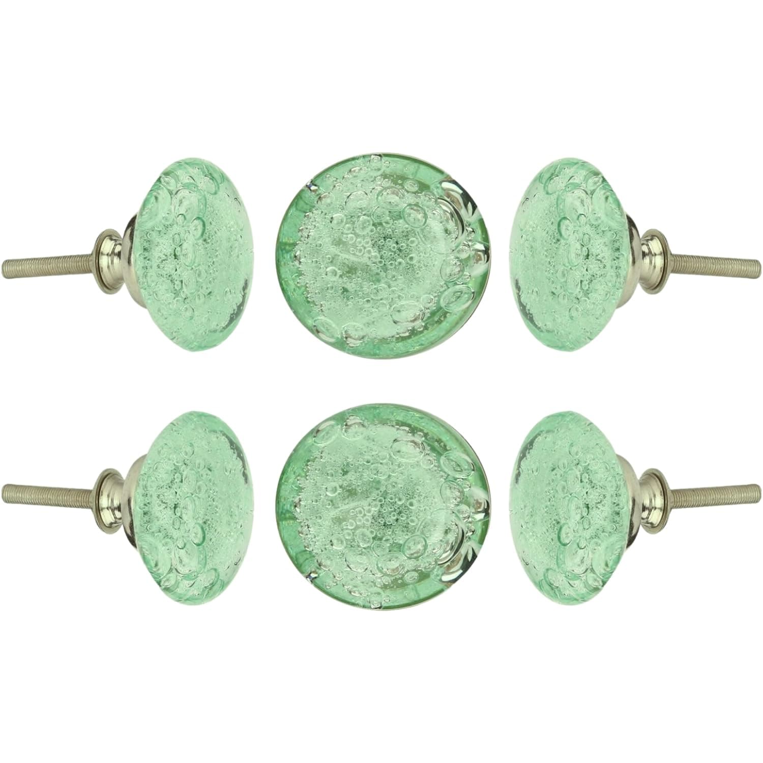 Set of 6 Bubble Knobs - Decorative Light Green Crystal Knobs - Glass Knob for Home Decor, Interior, Kitchen Cabinet, Hardware, Cupboard, Door, Dresser, Wardrobe and Drawer Pulls Handles