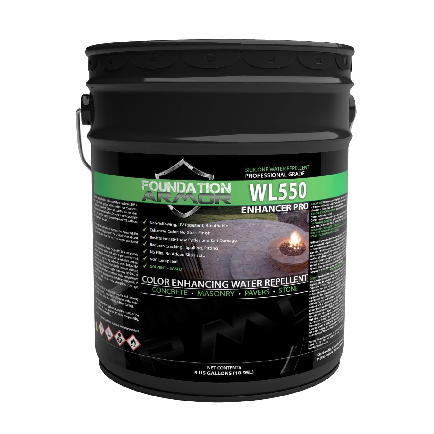 Armor WL550 Deep Penetrating Solvent-Based Matte Wet Look 5 Gallon Concrete Sealer - Professional Grade Long Lasting Matte Wet Look Sealer For Concrete, Brick, Flagstone, Bluestone, Slate, and Masonry