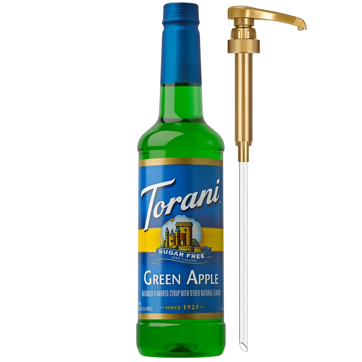 Torani Sugar Free Syrup, Green Apple Flavoring for Drinks, Zero Calorie, Pump Included, 25.4 Fl Oz