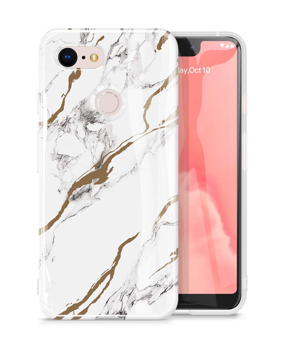 GVIEWIN Marble Google Pixel 3 XL Case, Ultra Slim Thin Glossy Soft TPU Rubber Gel Phone Case Cover Compatible Google Pixel 3 XL Only [Not Compatible with Pixel 3a XL] (White/Gold)