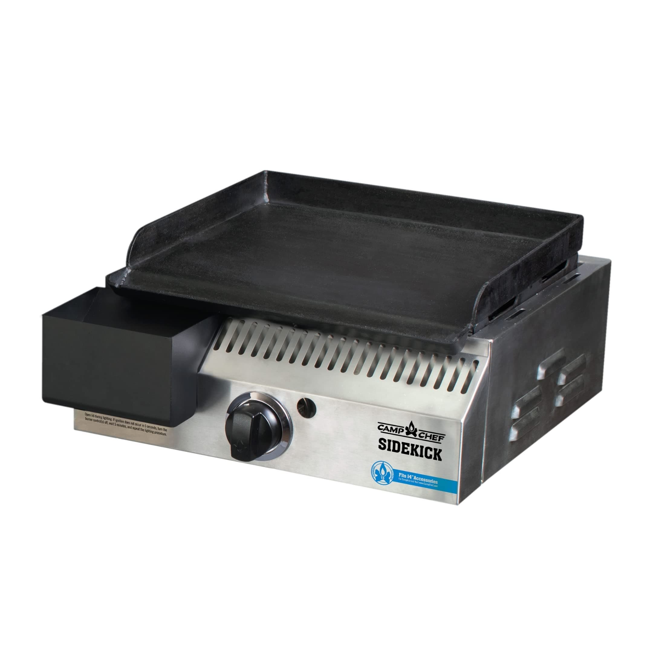 Sidekick Grill Accessory, Flat Top Griddle included, 14" cooking system compatible, Stainless/Black