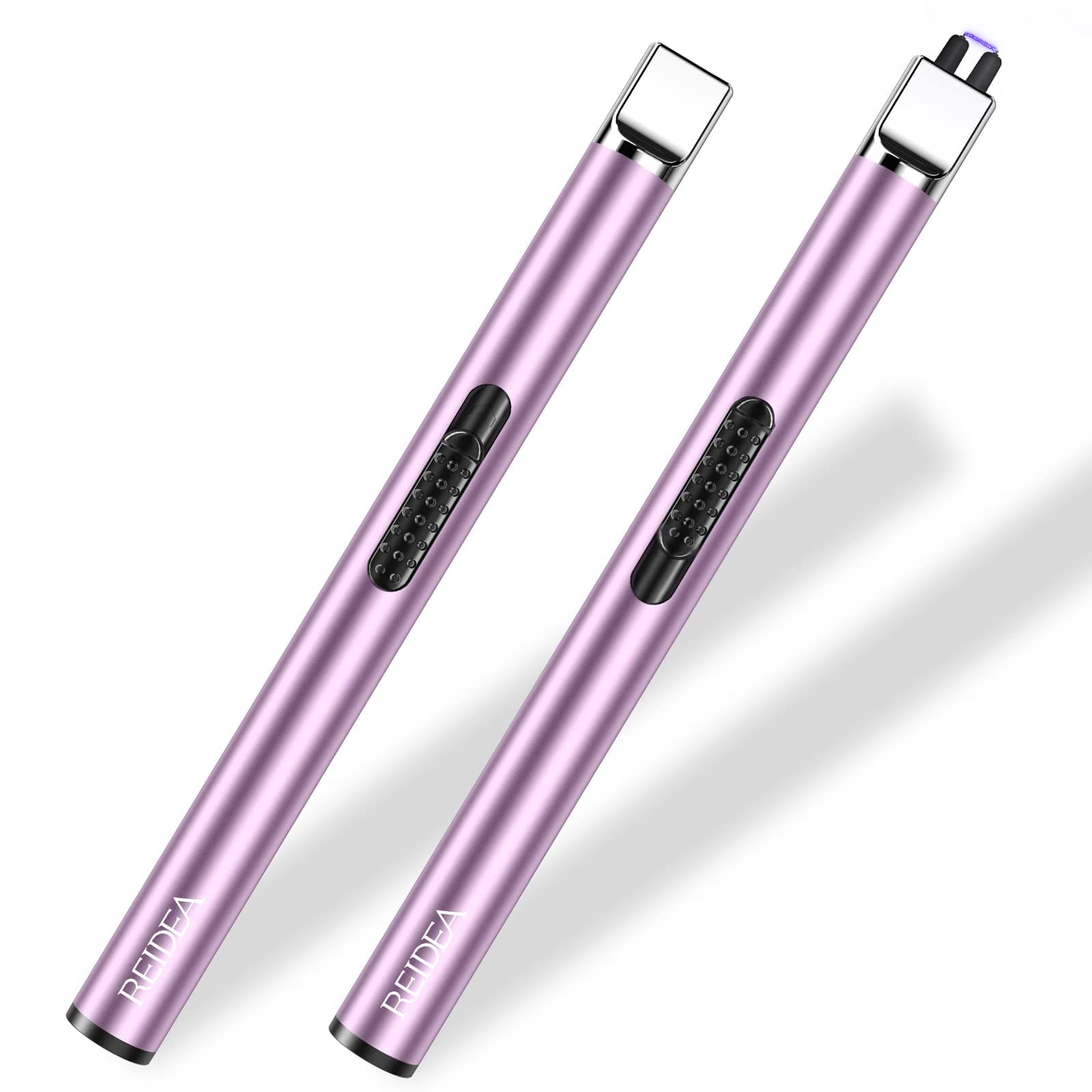 REIDEALighter S4 Electronic Candle Lighter USB Rechargeable with Security Lock, Windproof Fast Heat Sinking, Non-Slip Switch Electronic Lighter for Candle, Grill, Camping (2 Pack Lavender Purple)