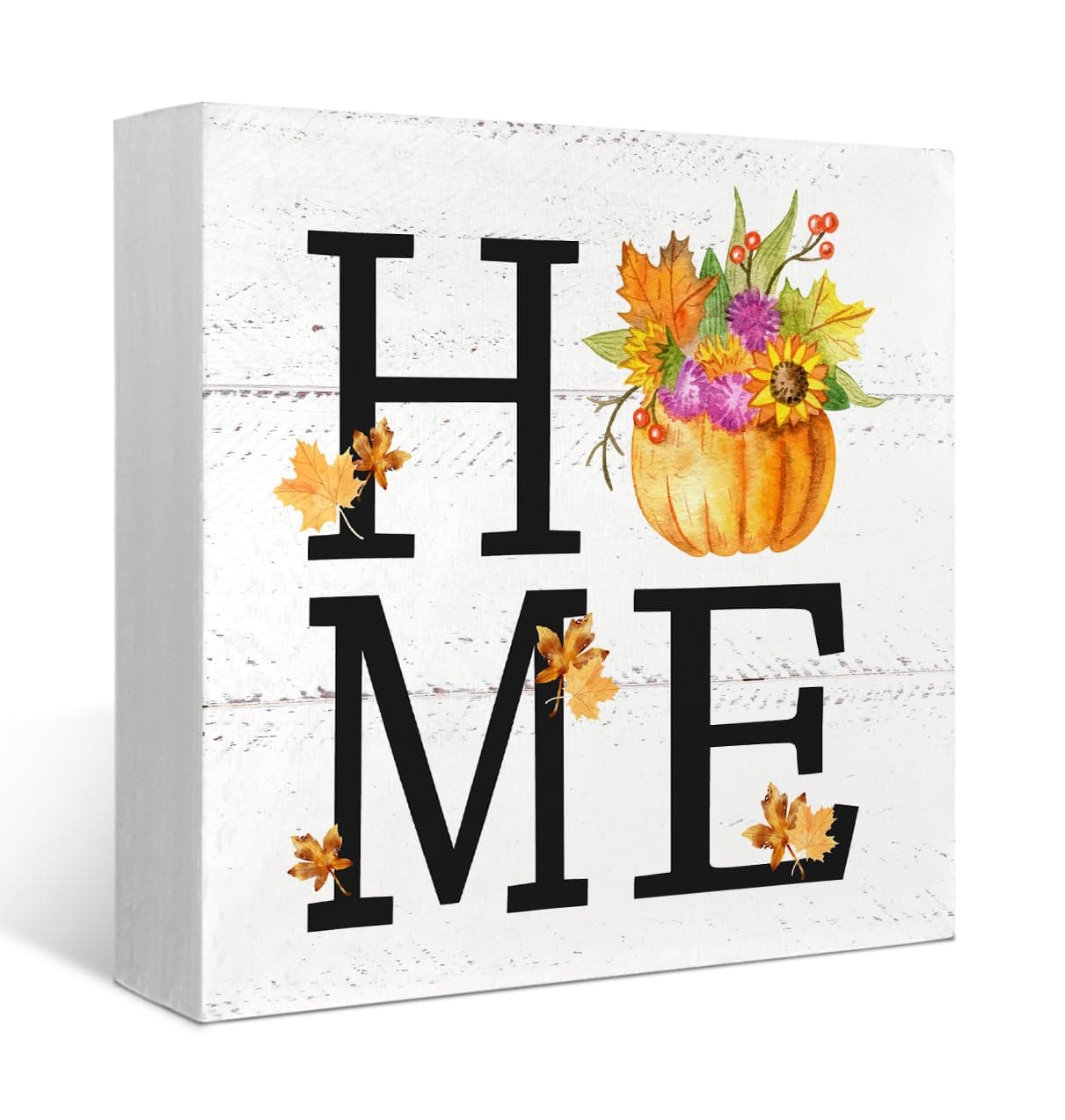 MtrgdnFall Decor for Table Wood Box Sign Home Maple Leaf Autumn Floral Harvest Thanksgiving Halloween SeasonalDesk Decor,Farmhouse Rustic Wood Block Plaque Decorations for Home Desk Wall Shelf Decor