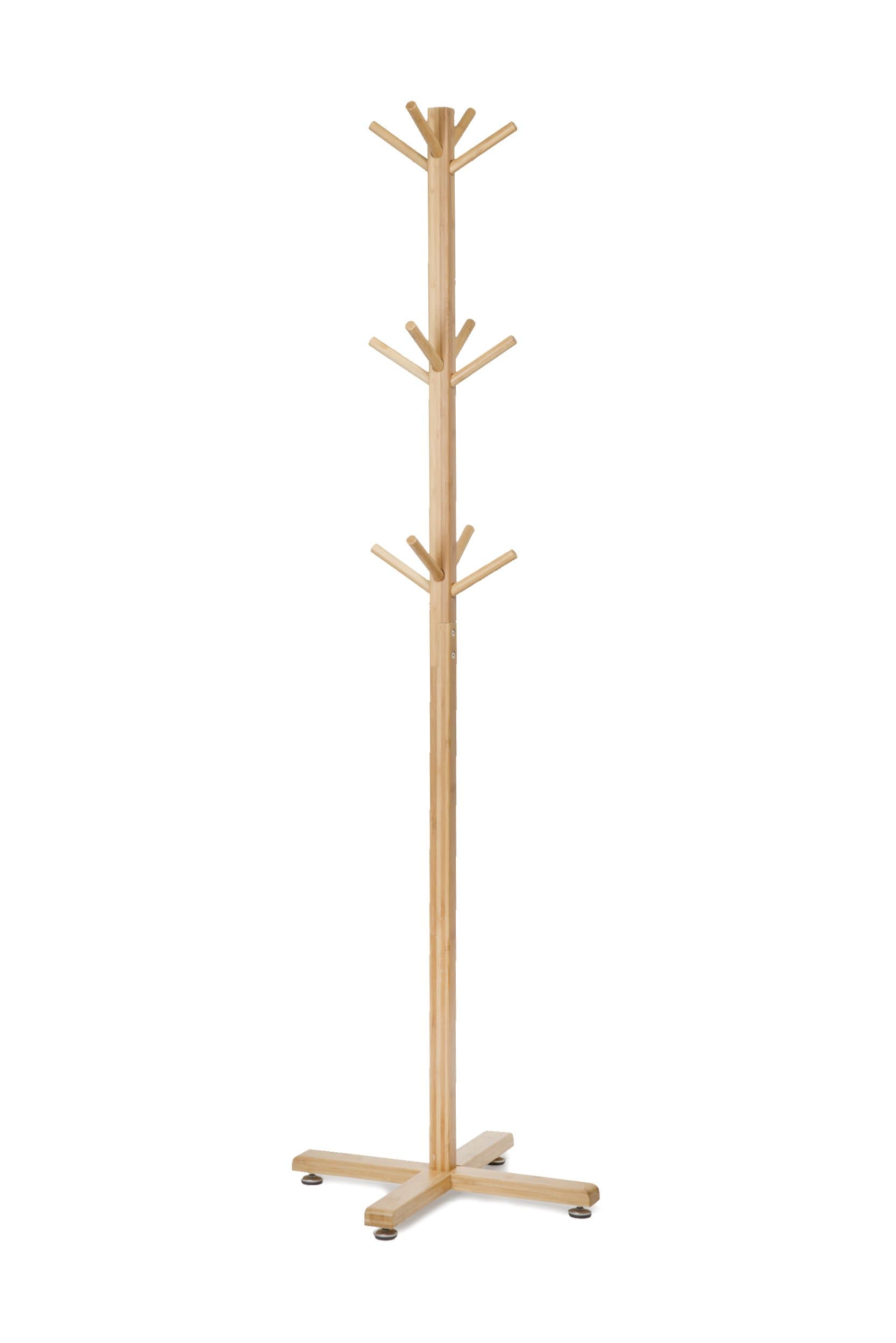 BAMBOOWORX- Bamboo Standing Coat Rack Hat Hanger - 12 Hooks for Jacket, Freestanding Hallway Wood Tree Stand.