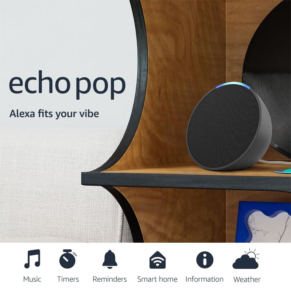 Amazon Echo Pop (newest model), Our smallest speaker, Designed for Alexa+, Fits in any room, Charcoal