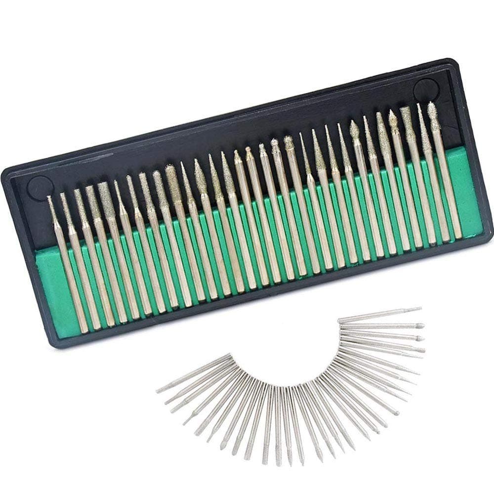 30pcs 1/8" Shank Diamond Coated Burr Drill Bits for Engraving Carving Rotary Tool
