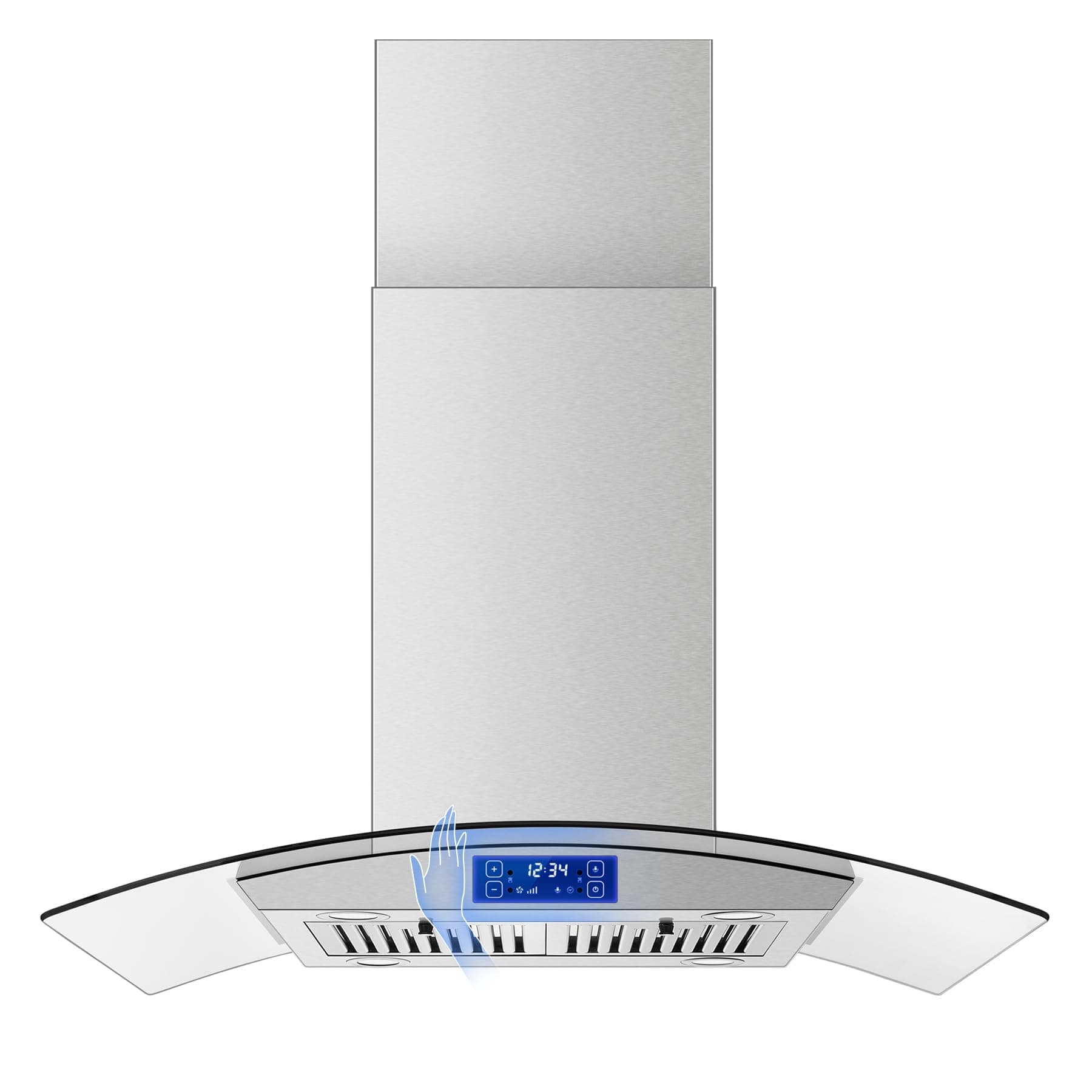 Island Range Hood 36 inch 700 CFM Ceiling Mount Kitchen Stove Hood Ducted with Tempered Glass 4 LED Lights Touch Control 3 Speed Fan Permanent Filters