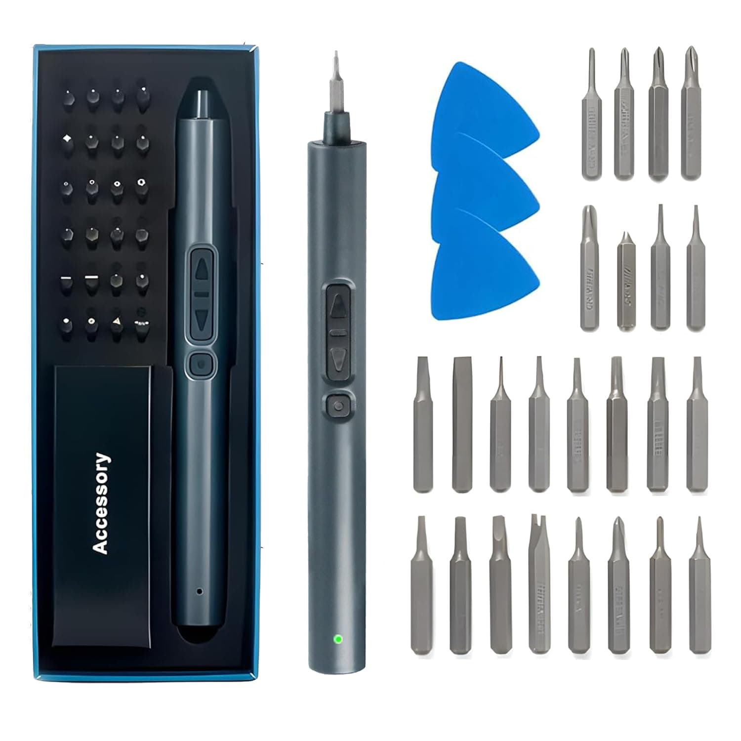 XVersion Electric Screwdriver Set, 28 IN 1 Cordless Mini Power Precision Screwdriver Set with 24 Bits, Rechargeable Portable Screwdriver Kit with LED Lights for Watches, Phones, Laptop (Titanium Blue)