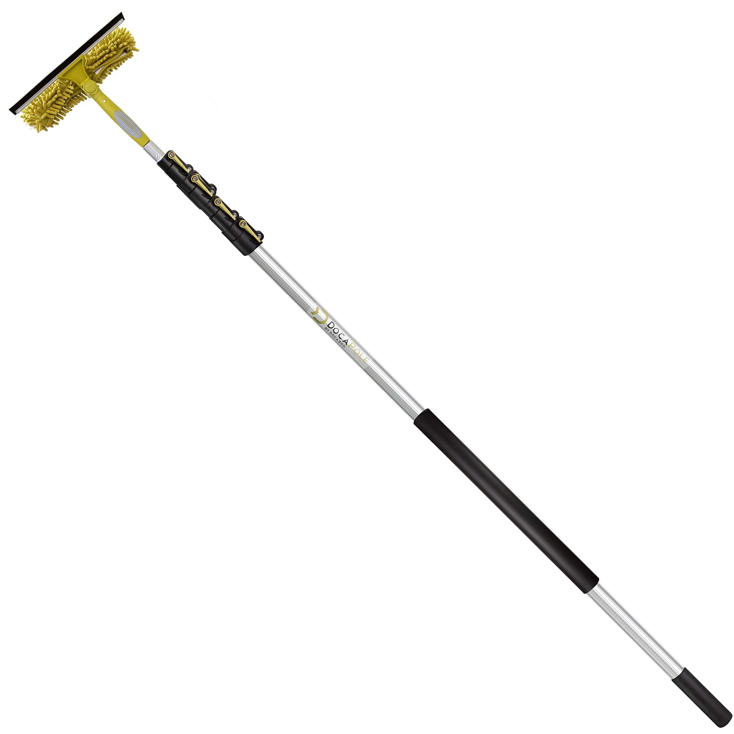 DocaPole 7-30 Foot Extension Pole With Single Rotation Squeegee & Window Washer Combo // Telescopic for Cleaning // Includes 3 Sizes of Squeegee Blades