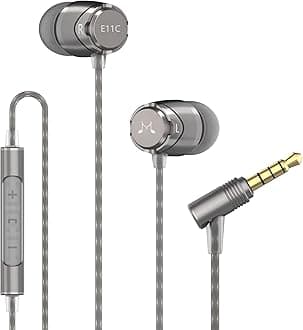 E11C Wired Earbuds with Microphone HiFi Stereo Earphones Noise Isolating in Ear Headphones Powerful Bass Tangle Free Cord Gunmetal