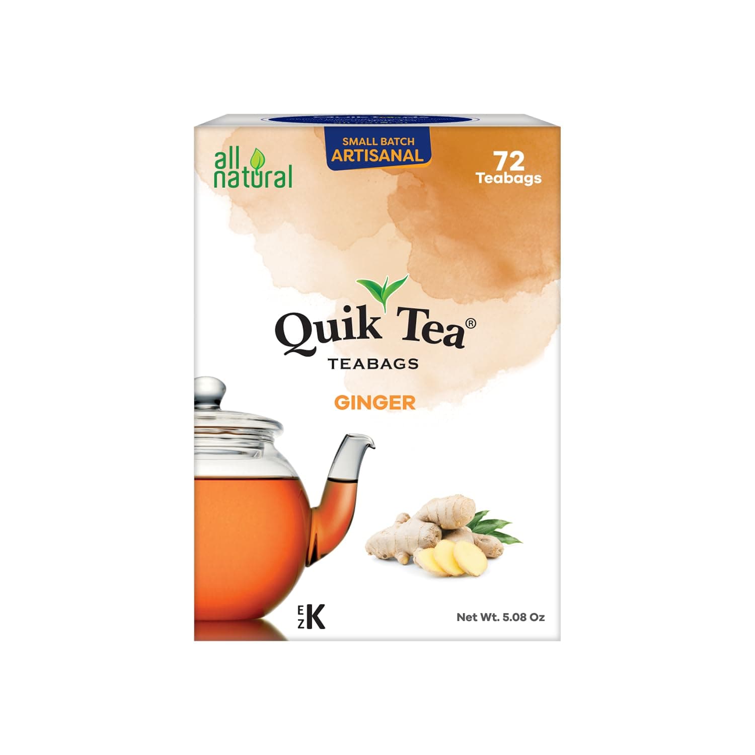 QuikTea Ginger Chai Tea Bags - 72 Count Single Box - Packaging May Vary - All Natural Preservative Free Tea Bags from Assam